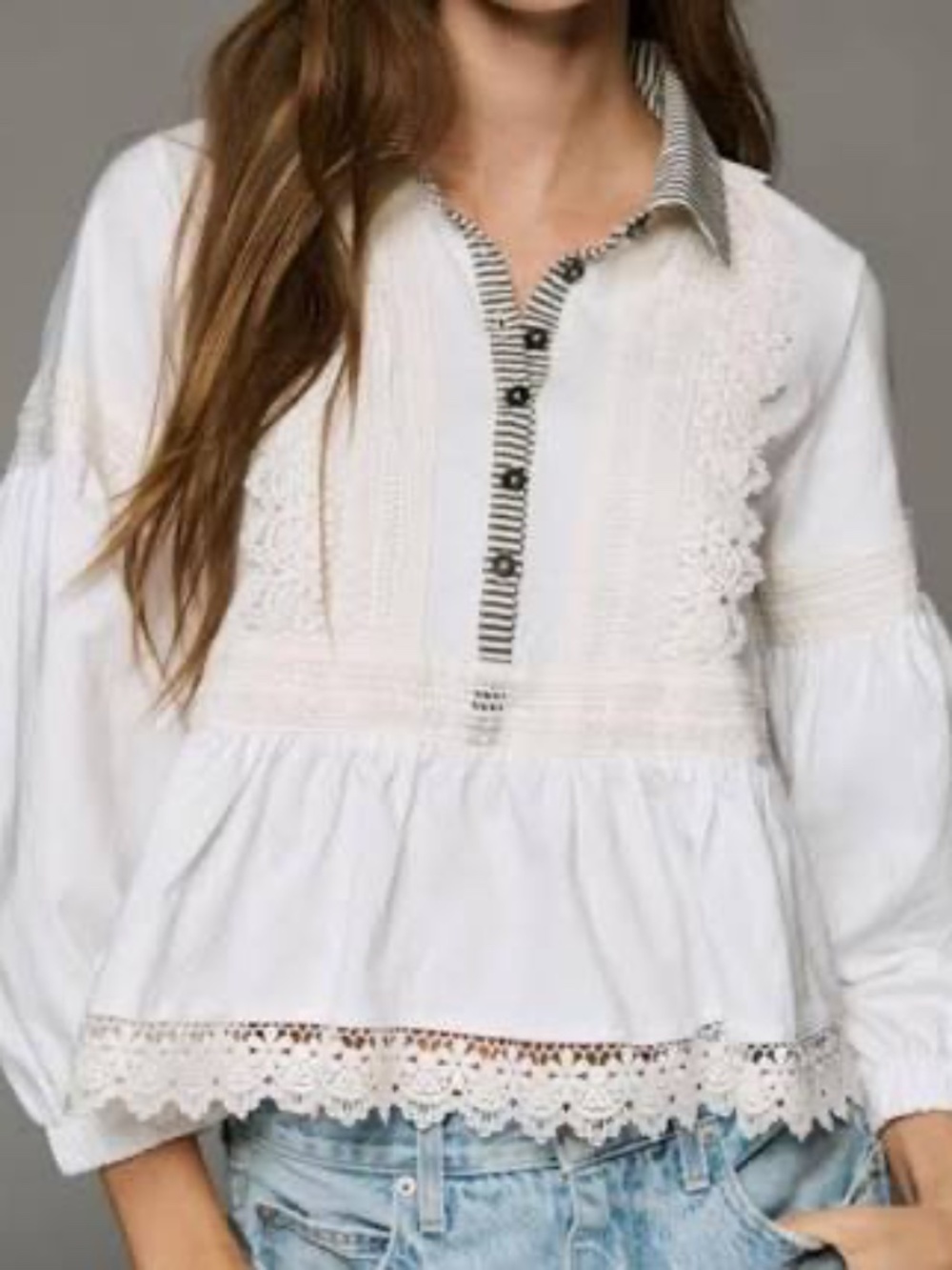 Anthropologie Maeve 100% Cotton Lace Placket Blouse- NWT - MED
